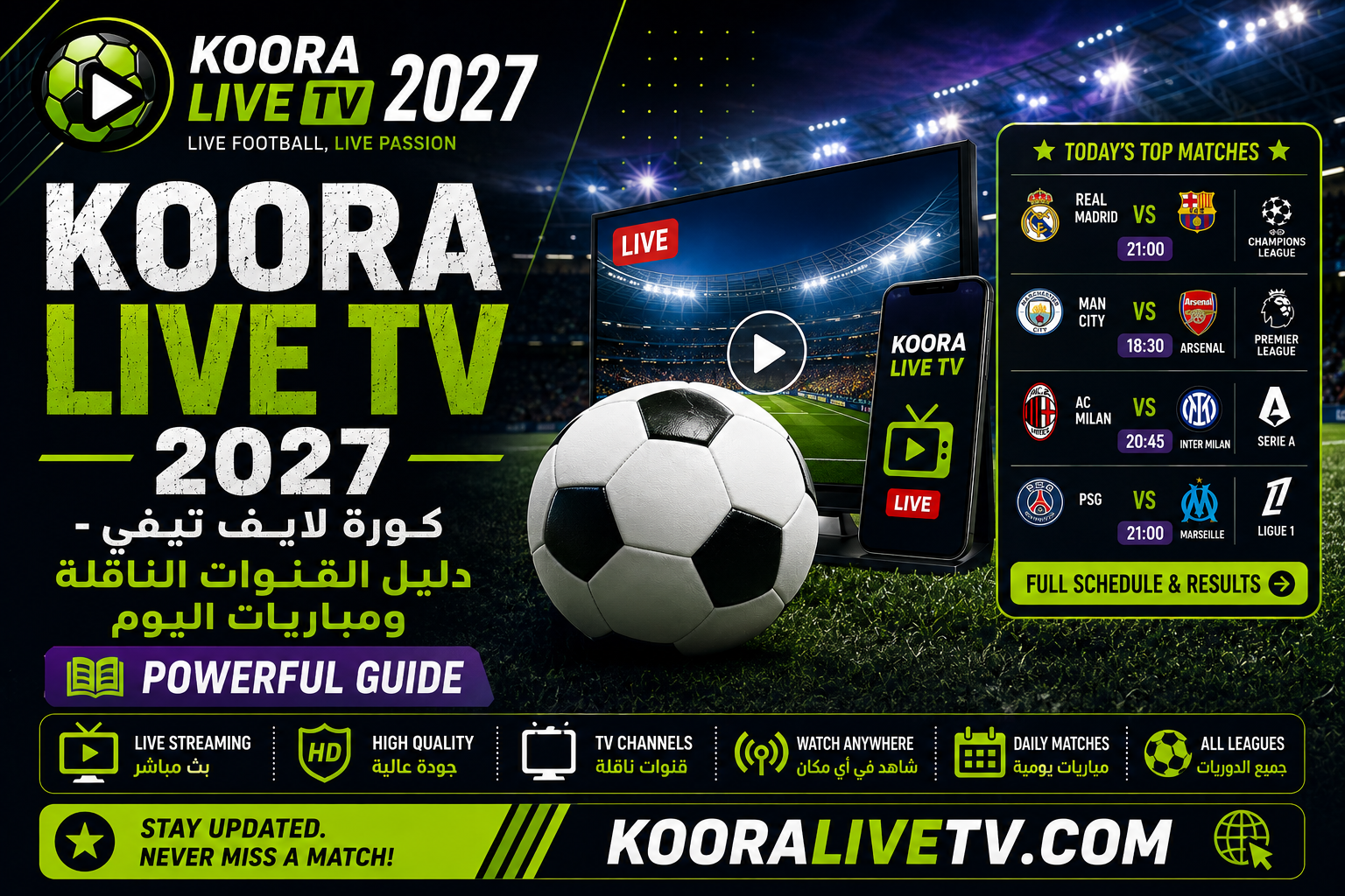 koora live tv 2027 | كورة لايف تيفي – دليل القنوات الناقلة ومباريات اليوم | Powerful Guide